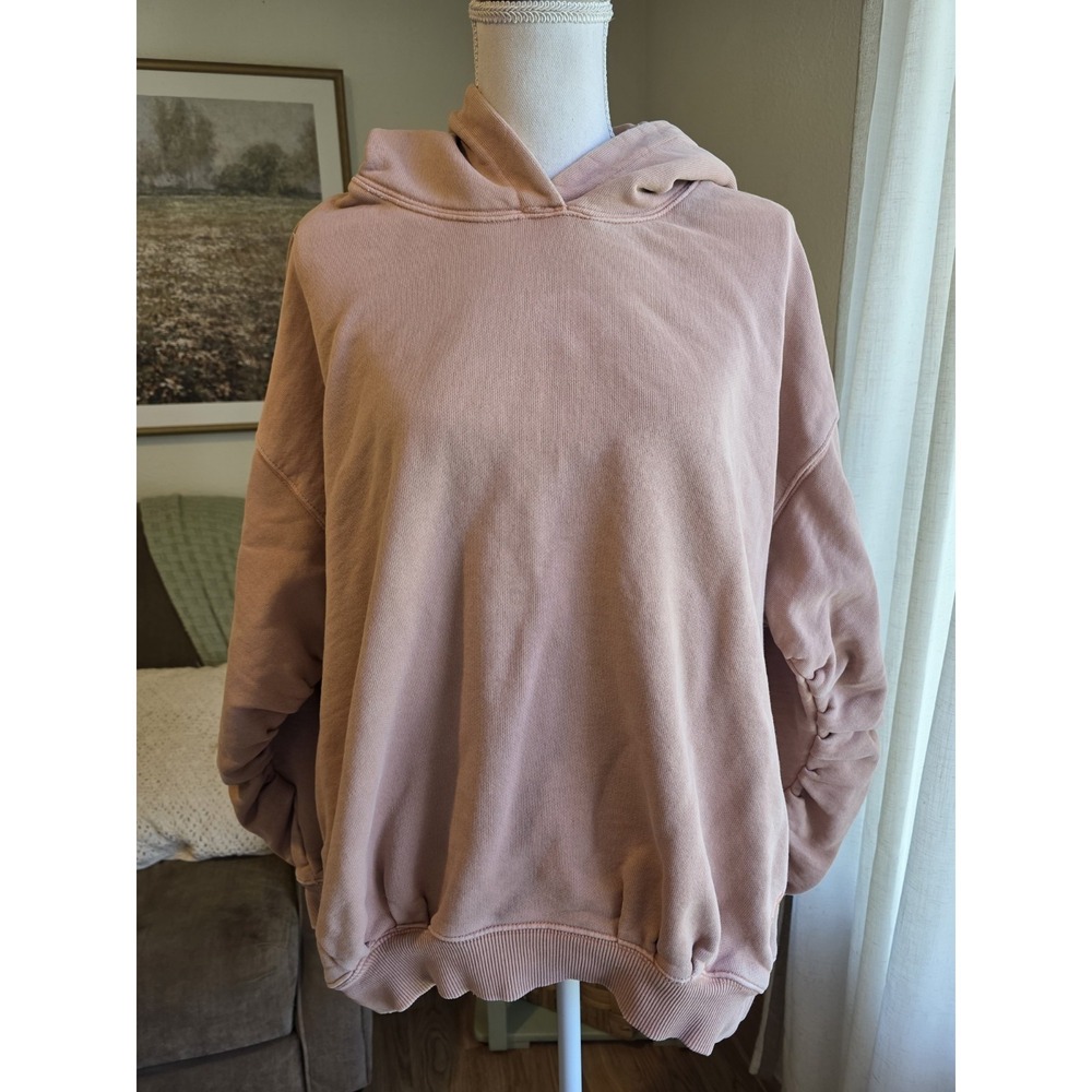 Free People Movement Hoodie Oversized Small Rose Ruched Sleeve Sweatshirt